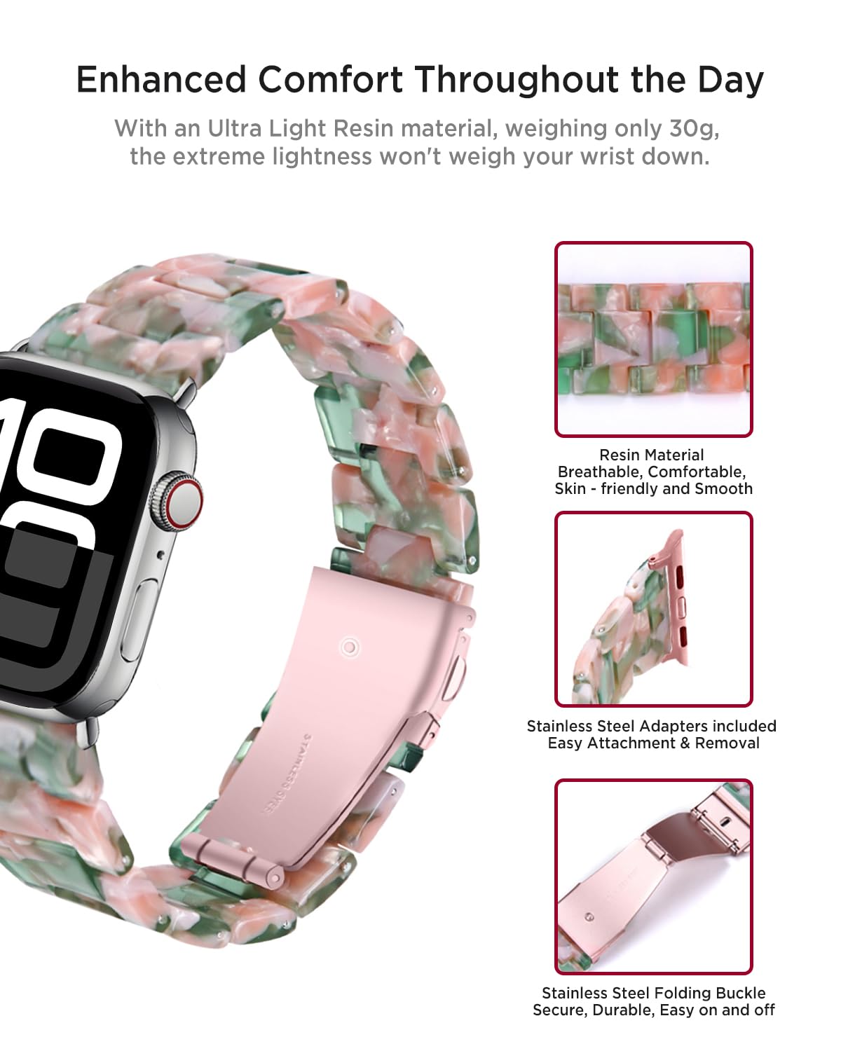 Miimall Pasek z żywicy do zegarka Apple Watch Series 10 Ultra, SE Series 9, 8, 7, 6, 5, 4, 3, 2, 1, lekki pasek do iWatch 49 mm, 46 mm, 45 mm, 44 mm, 42 mm, 41 mm, 40 mm, 38 mm, regulowana bransoletka