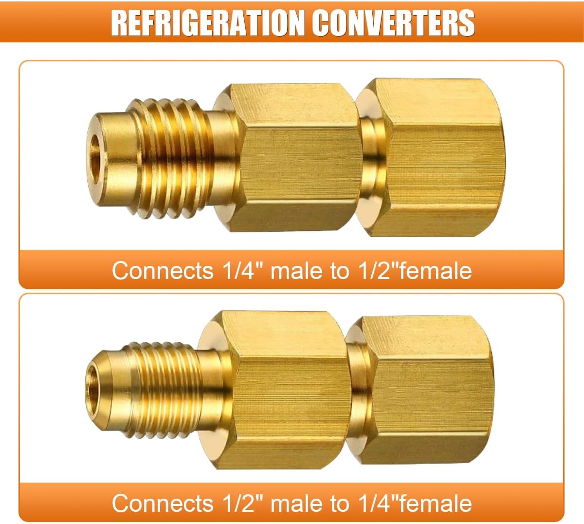 6PCS R134A Brass Refrigerant Tank Adapters, 1/4 SAE Male to 1/2 ACME Female Flare Adapter, R134A R12 Vacuum Pump Adapter Fitting, Universal for Automotive AC Refrigerant System
