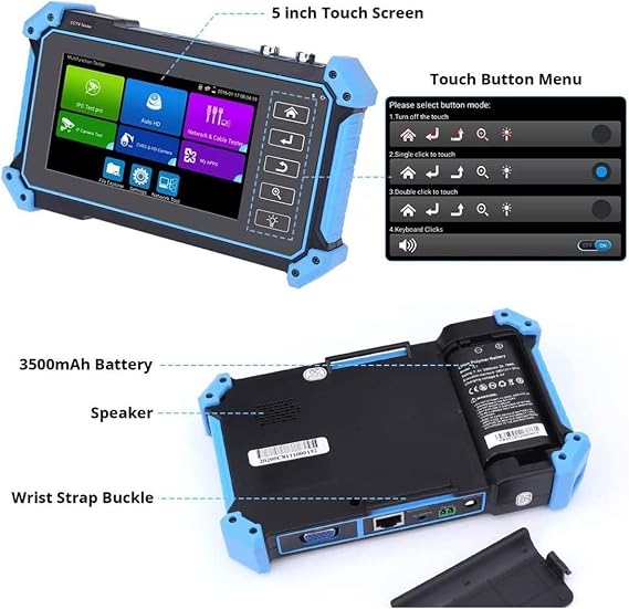 CCTV Security Camera Tester Rsrteng IPC-9800MOVTADHS Plus+ Full Features CCTV Camera Tester 7-inch IPS Touch Screen Monitor CCTV Tester with HD-TVI HD-CVI AHD SDI IP Camera Support DMM OPM VFL TDR Fea