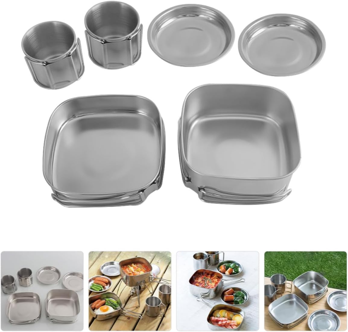 Lightweight Stainless Steel Camping Cookware Set with Frying Pan and Stew Pot, Portable Combined Cookware for Backpacking and Outdoor Cooking, Fast Heating and Compact Design