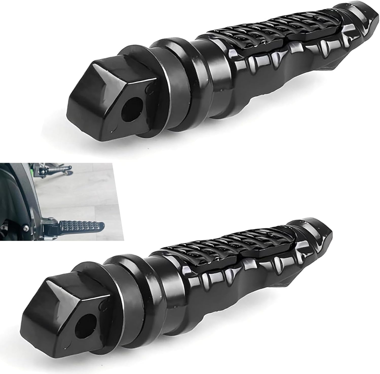 2 PCS Motorcycle Footpegs, Aluminum Alloy Motorcycle Rear Footrest, Anti-slip Vehicle Mini Bike Foot Pegs, Universal 8 mm Mounting Hole (Black)
