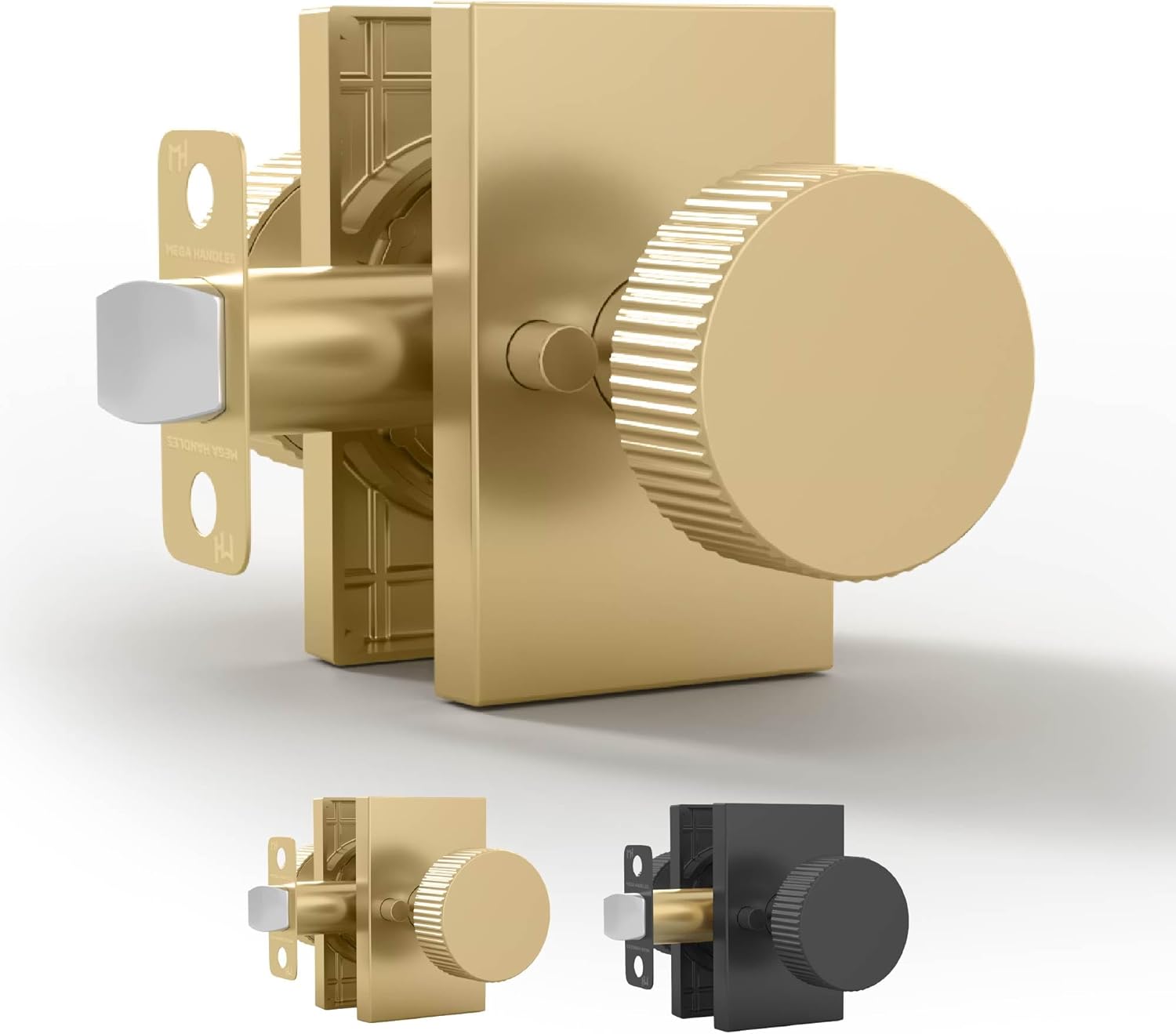 Mega Handles Ribba Privacy Door Handle - 1 Pack Interior Reversible Gold Door Handle, Heavy Duty Bed & Bath Door Handles with Privacy Door Lock, Fits All Standard Doors - Satin Brass