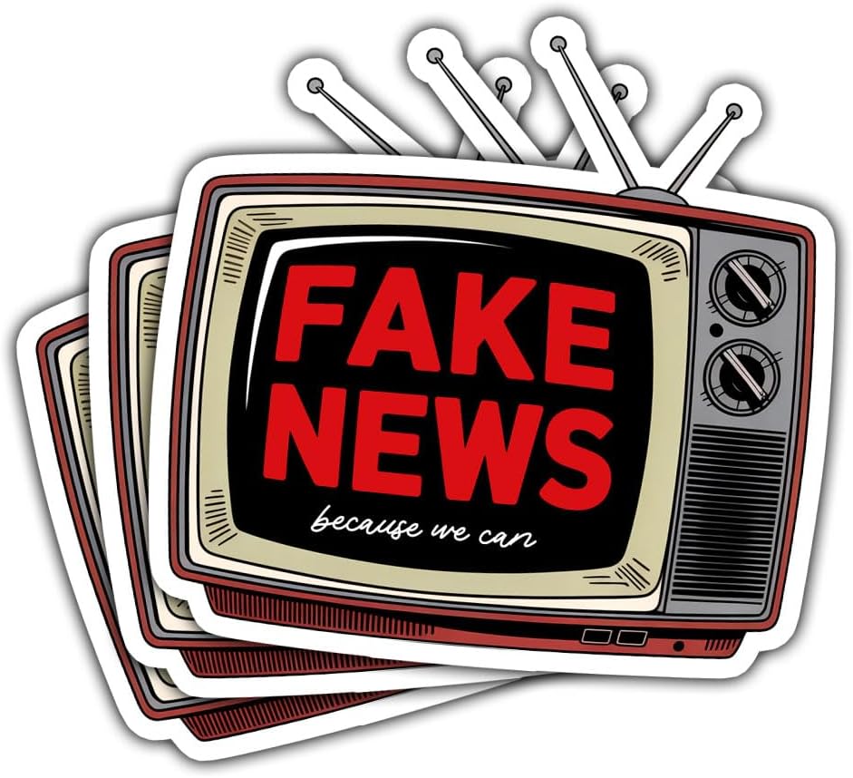 3pcs Fake News Sticker, Retro TV Political Humor Vinyl Decal, Funny Satire Laptop Sticker, Anti Media Joke Decal for Water Bottle, Car Bumper, Notebook, Protest Gift for Adults