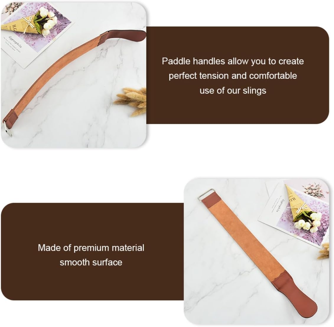 Zerodeko Double-sided Leather Strop Sharpening Strap for Straight Razors, Household Razor Sharpener Tool with Buckle, Brown Shaving Accessory for Barber and Personal Grooming