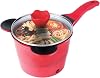 Electric Hot Pot Mini, 1.5L Non-Stick Rapid Noodles Cooker, Multi-functional Mini Electric Sauté Pan with Temperature Control and Over-Heating Protect, Dorm Room Essential, Red