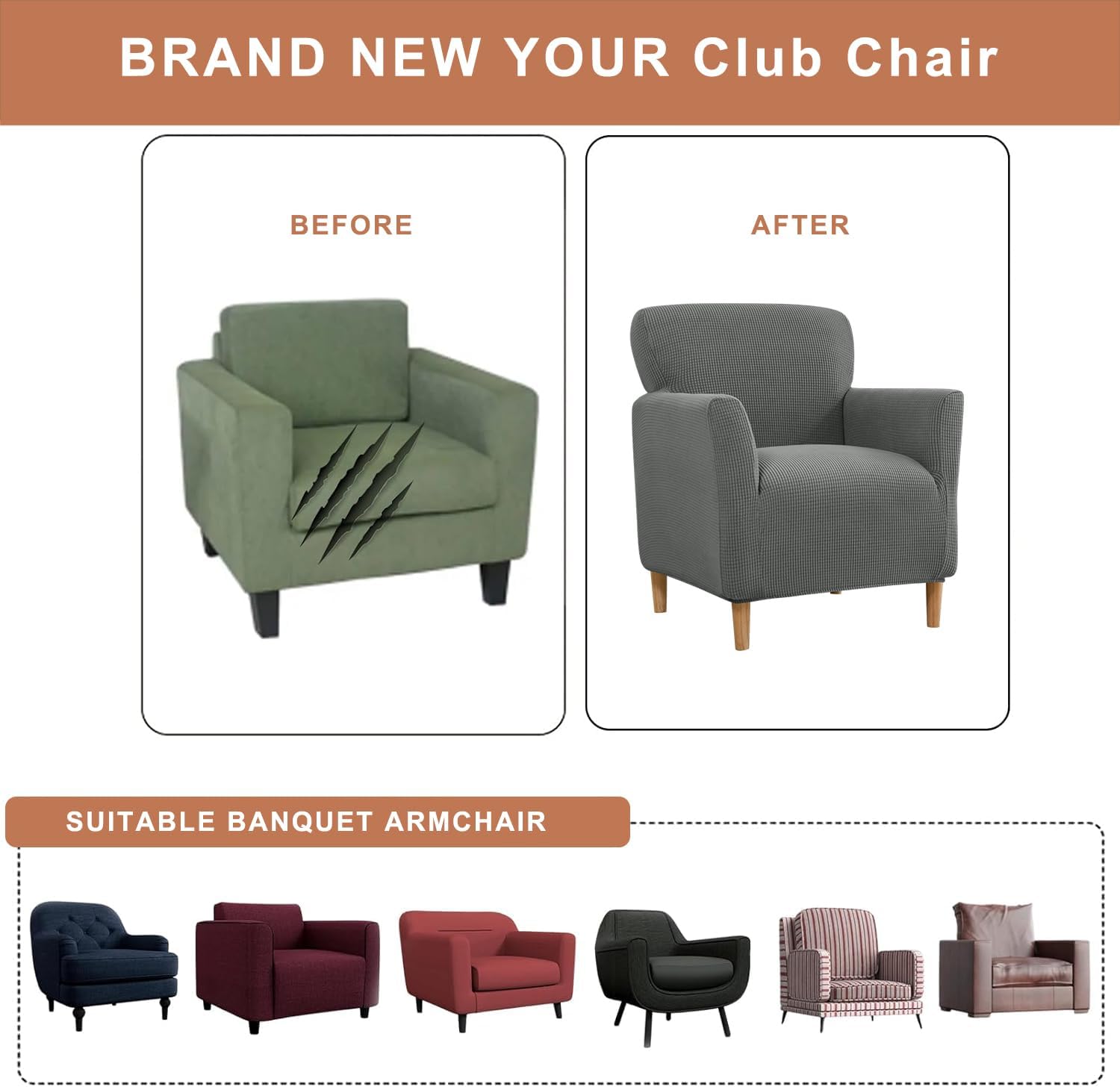 Banquet Armchair Slipcovers 1-Piece Stretch Chair Slipcovers with Arms Anti-Slip Armchair Sofa Covers Arm Chair Cover for Living Room Furniture Protector