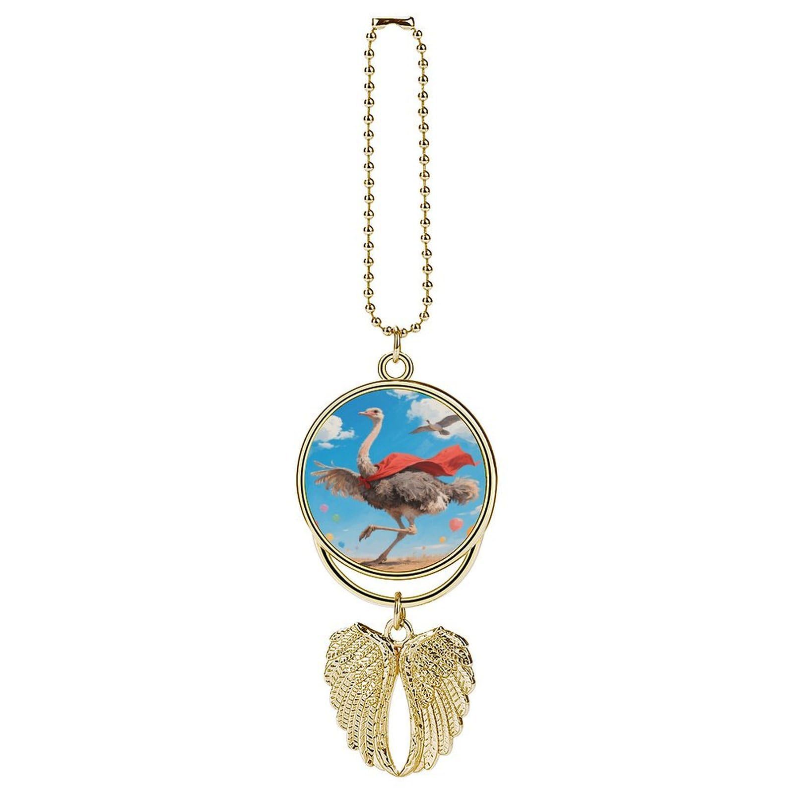 Ostrich Car Pendant Car Rearview Mirror Pendant Custom Photo Car Hanging Ornament Car Rear View Mirror Hanging Accessories Angel Wing Car Charm Gift for Men Women