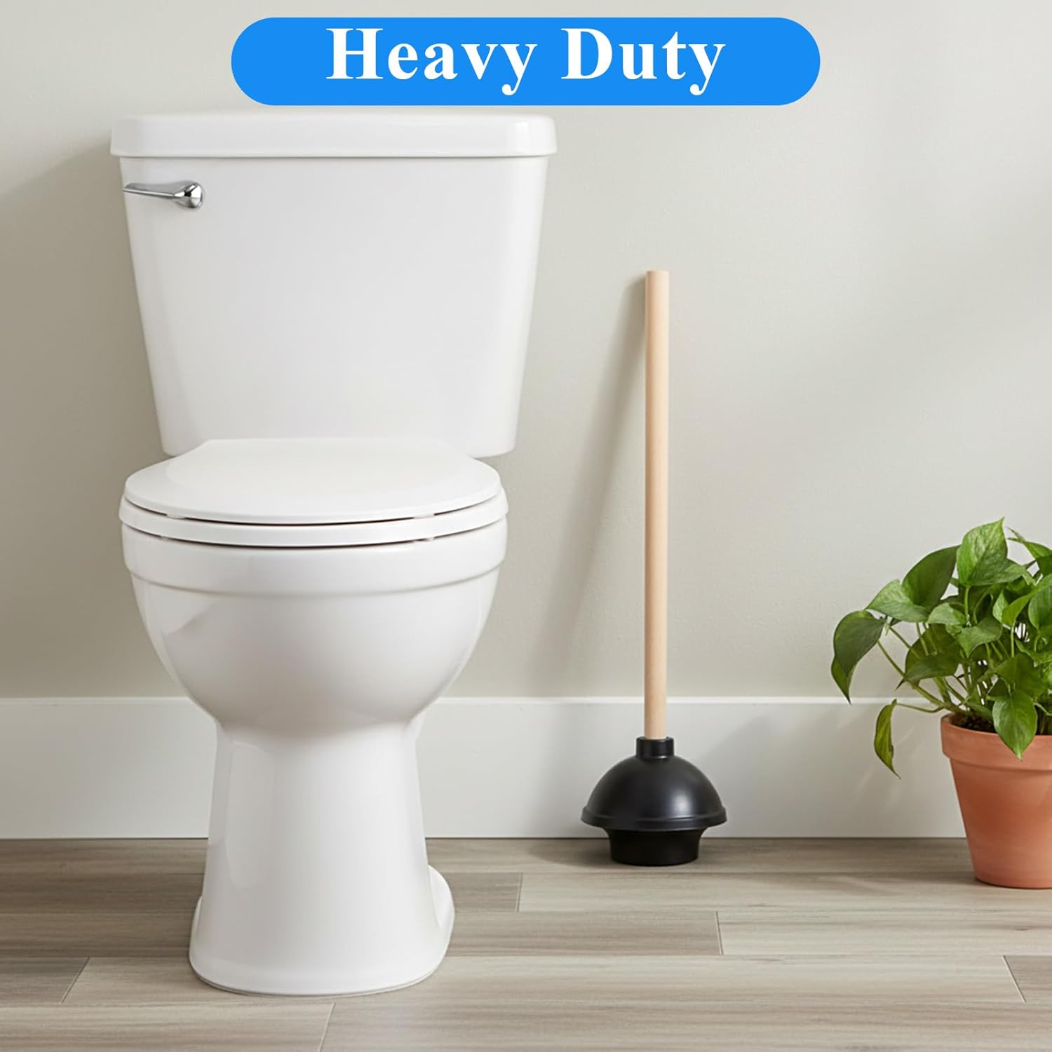 SHENLIU 6 Pack Toilet Plungers for Bathroom, Heavy Duty Rubber Toilet Plunger with Long Wooden Handle Black Double Thrust Suction Cup Clog Remover for Bathroom Toilets