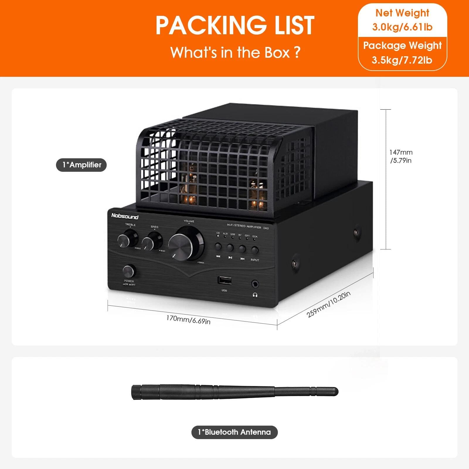 Nobsound wzmacniacz lampowy HiFi, odbiornik Bluetooth, adapter koncentryczny/optyczny, odtwarzacz U-Disk, wzmacniacz audio do głośników pasywnych/PC/TV
