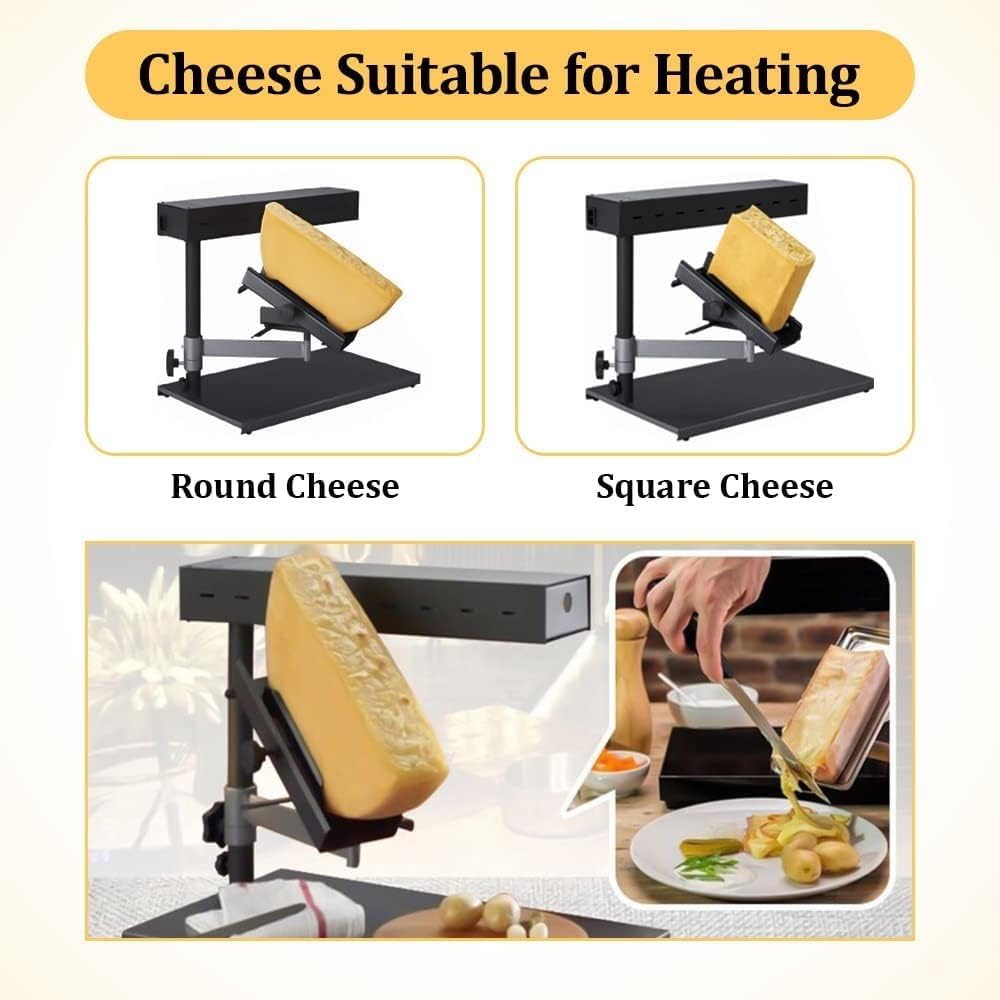 Electric Raclette Machine Raclette Cheese Melter Commercial Swis Dish Maker Demi Melting Warmer for Half Nacho Cheese Wheel Sliced Cheese Adjustable Angle Colarea