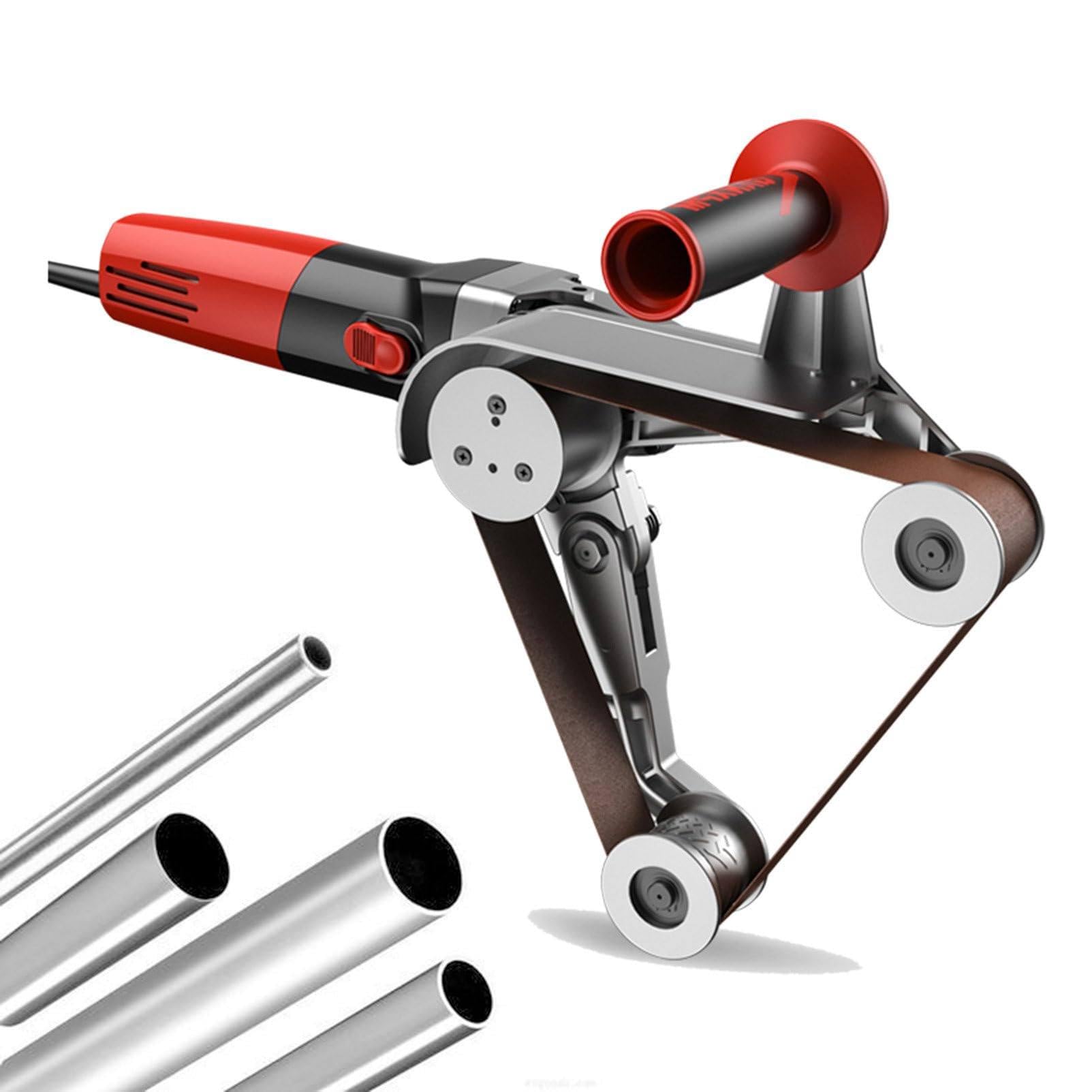 1100W Professional Stainless Steel Pipe Polisher Sander with Sanding Belt, Pole Polisher, Steel Pipe Grinder, Belt Sander,Alumina Oxide Sanding Belt (3Roller)