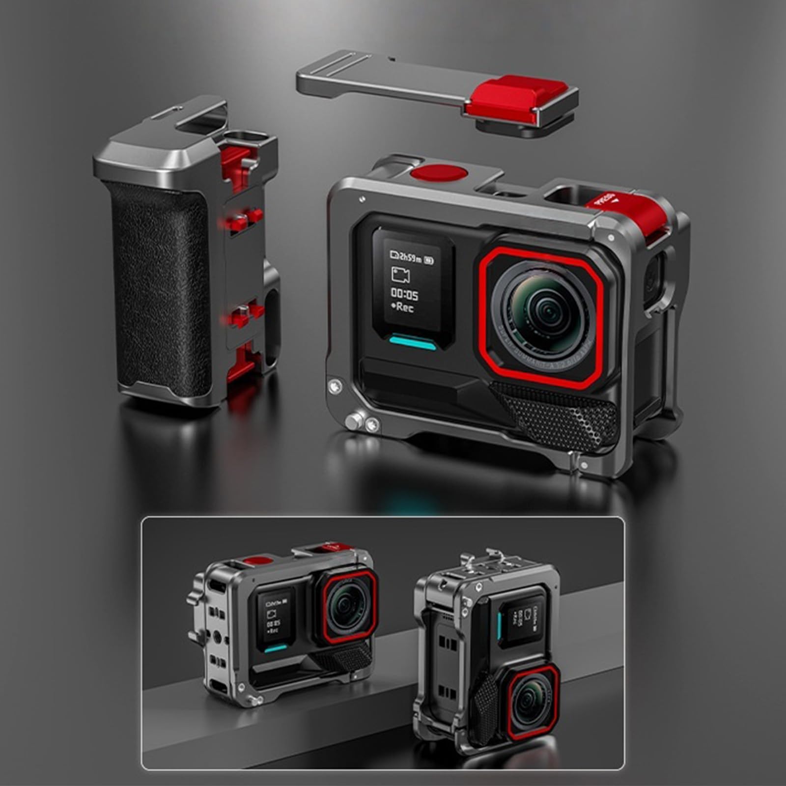 Stabilizzatore manuale leggero in alluminio, gabbia per fotocamera, chiusura rapida, supporto per maniglia stradale, presa stabilizzante