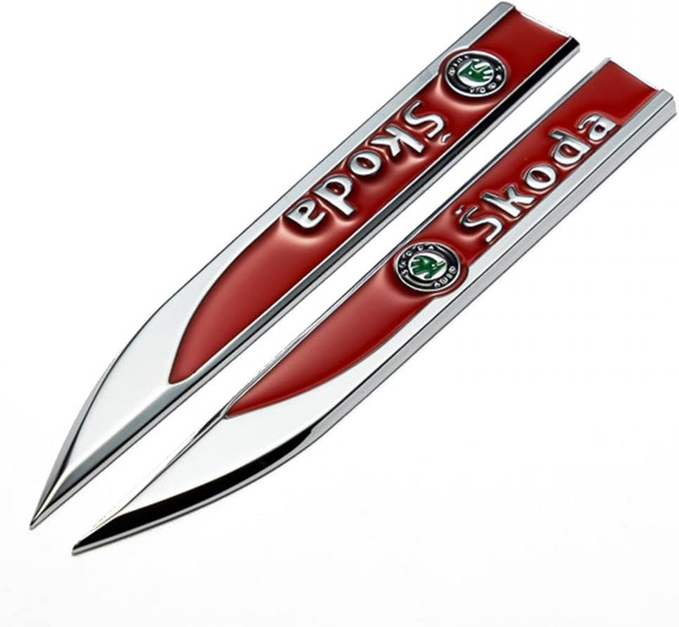Wallner 1 Pair metal 3D refitted vehicle car marks Emblem Badge Decal Auto Door Fender Side sticker For Skoda (Red)