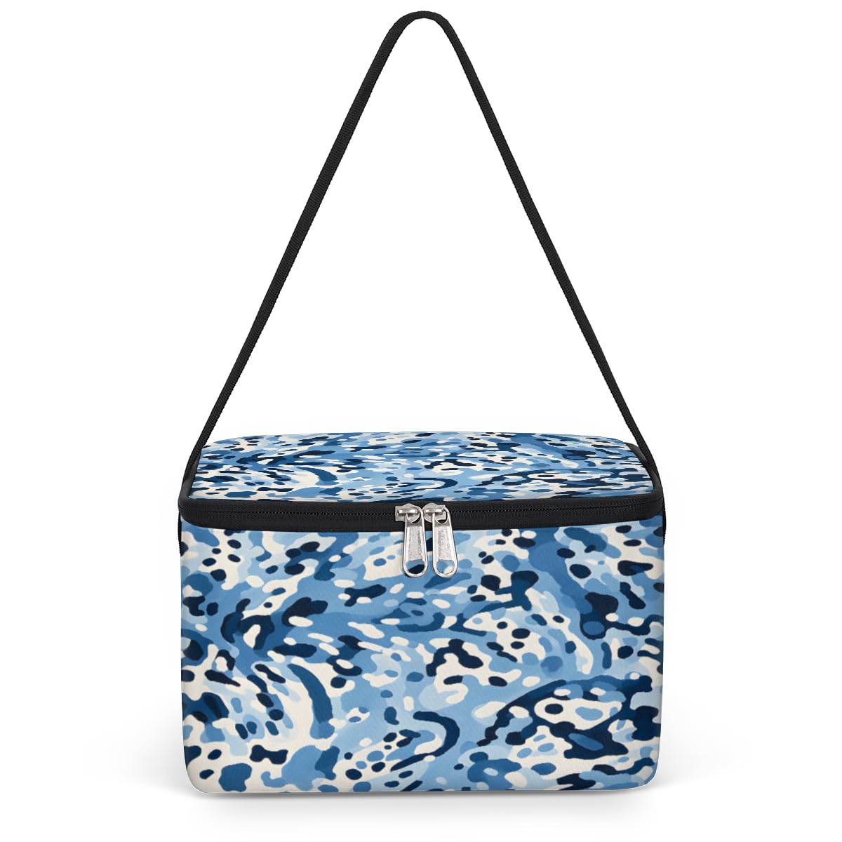 GzLeyigou Camouflage Lunch Bags for Women Men 9 Cans, Hot & Cold Food Delivery Bag Insulated Grocery Bag Insulated Lunch Box Fashionable Blue Camo Cooler Bag for Office Work Picnic Beach