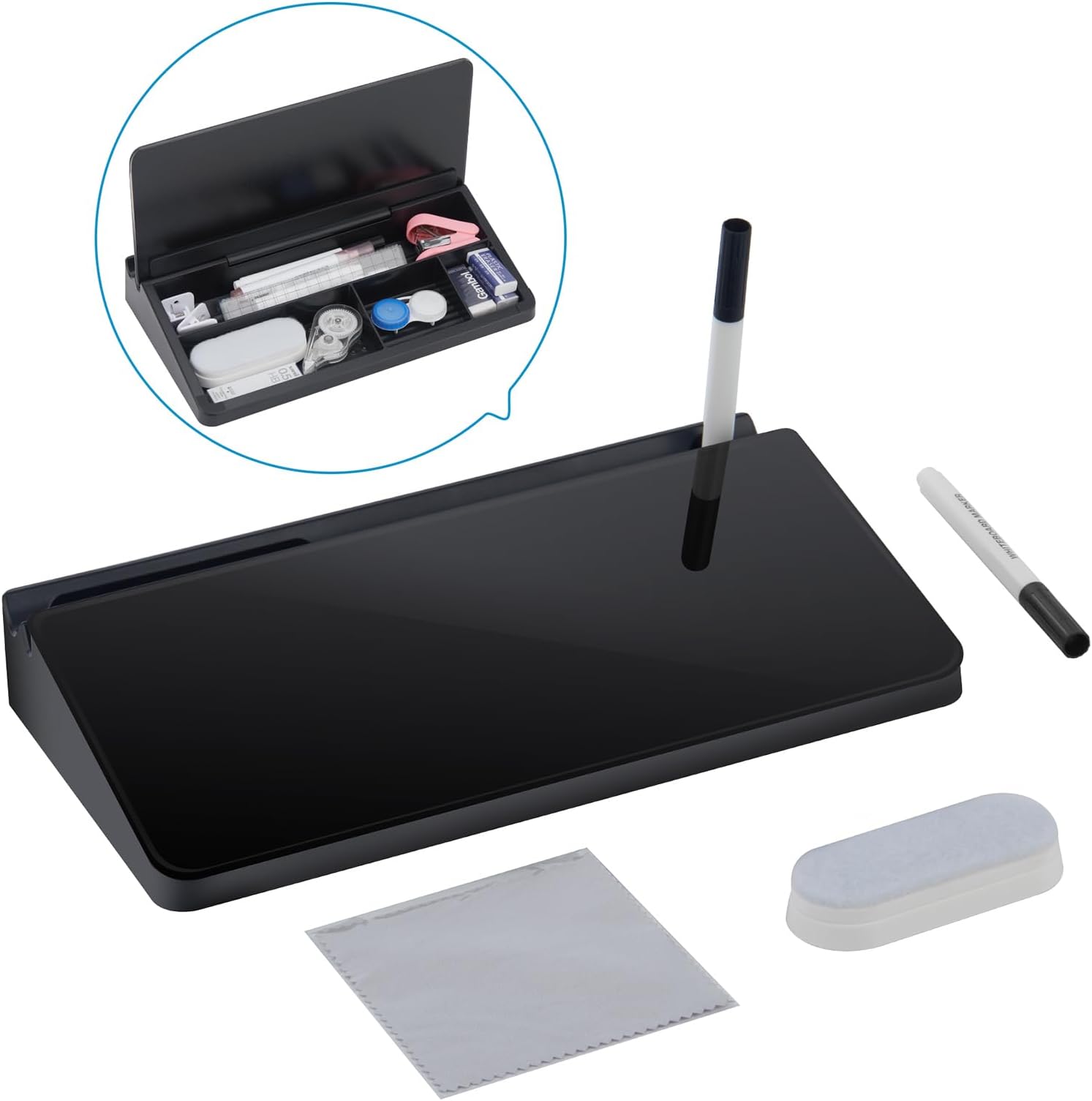 Dry Erase Desktop Glass Whiteboard Black Buddy, Dry Erase