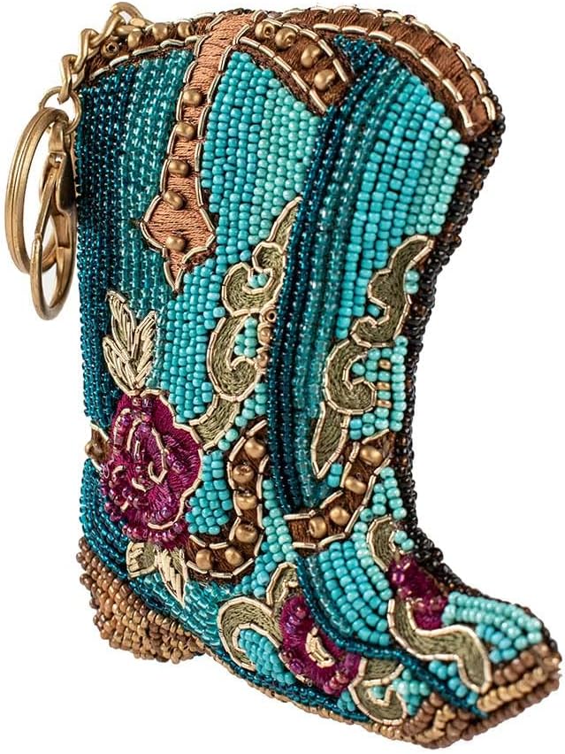 Mary Frances Kickin' Around Beaded Coin Purse Keychain Accessory Mini Bag Charm with Zipper Closure and Key Ring, Multicolor
