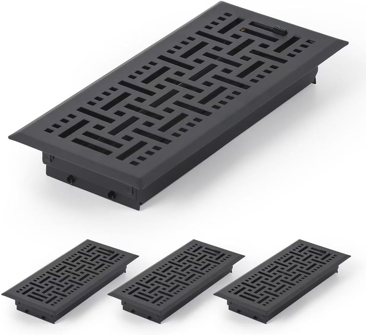 Floor Vent Covers 4x10, 4 Packs Air Floor Vent Covers Heavy Duty Classic Checkered Adjustable Rust Proof Finish Floor Register Vent Cover for Home Floor, Sidewall,Black