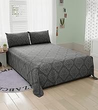 BELVOSTUM 280 TC Damask Microfiber Checkered Bedsheet for Double Bed Perfect for King Size Bedsheet, Bedsheets for Double Bed with 2 Pillow Covers, Size: (90x100) inch (Dark Gray)