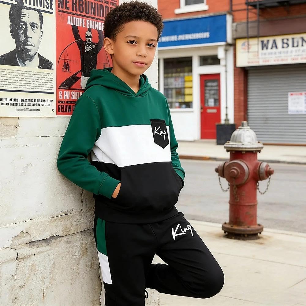 Size 6-12 Years Boys Fashion Clothes Spring Summer Short Sleeve Top & Pants Color Block Clothing Sets - Image 5