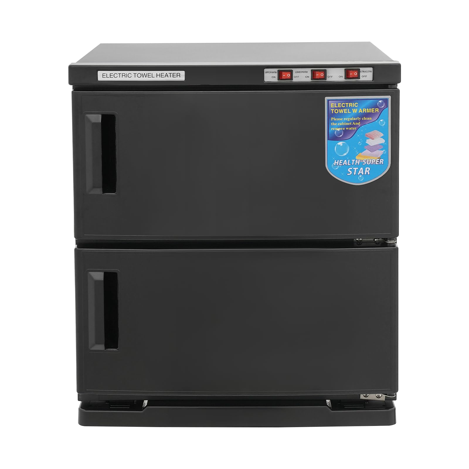 Calentador de toallas de 2 puertas 50 l con esterilizador UV, cosméticos, compresas, calentador de toallas, calentador de toallas, armario para hotel, peluquería, masajes, spas (negro, 2