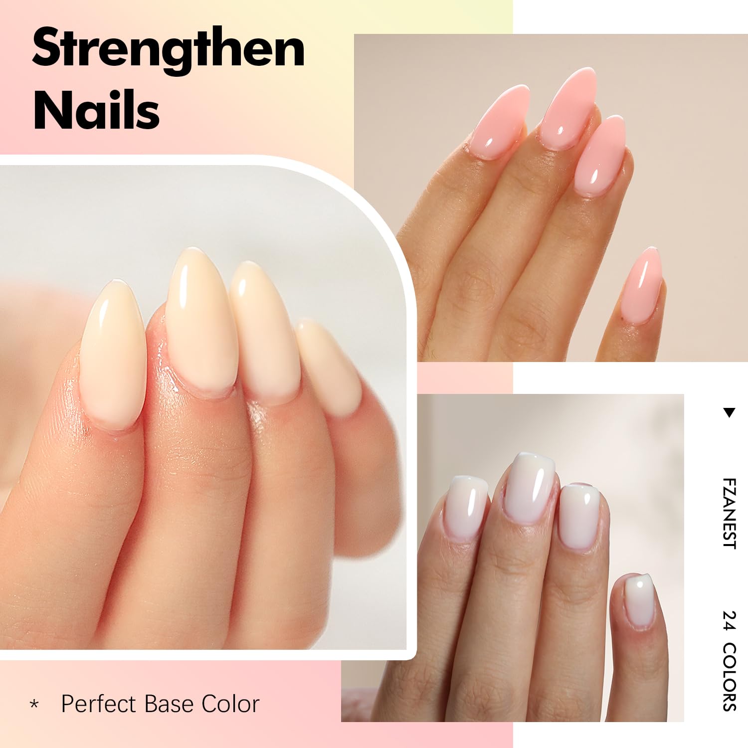 FZANEST Rubber Base Builder Nail Gel 24 Colors*15ml Salon Product Soft Structure Gel For Nails Enhance Extension Jelly Natural Nude Pink Base Color Overlay UV LED Soak Off