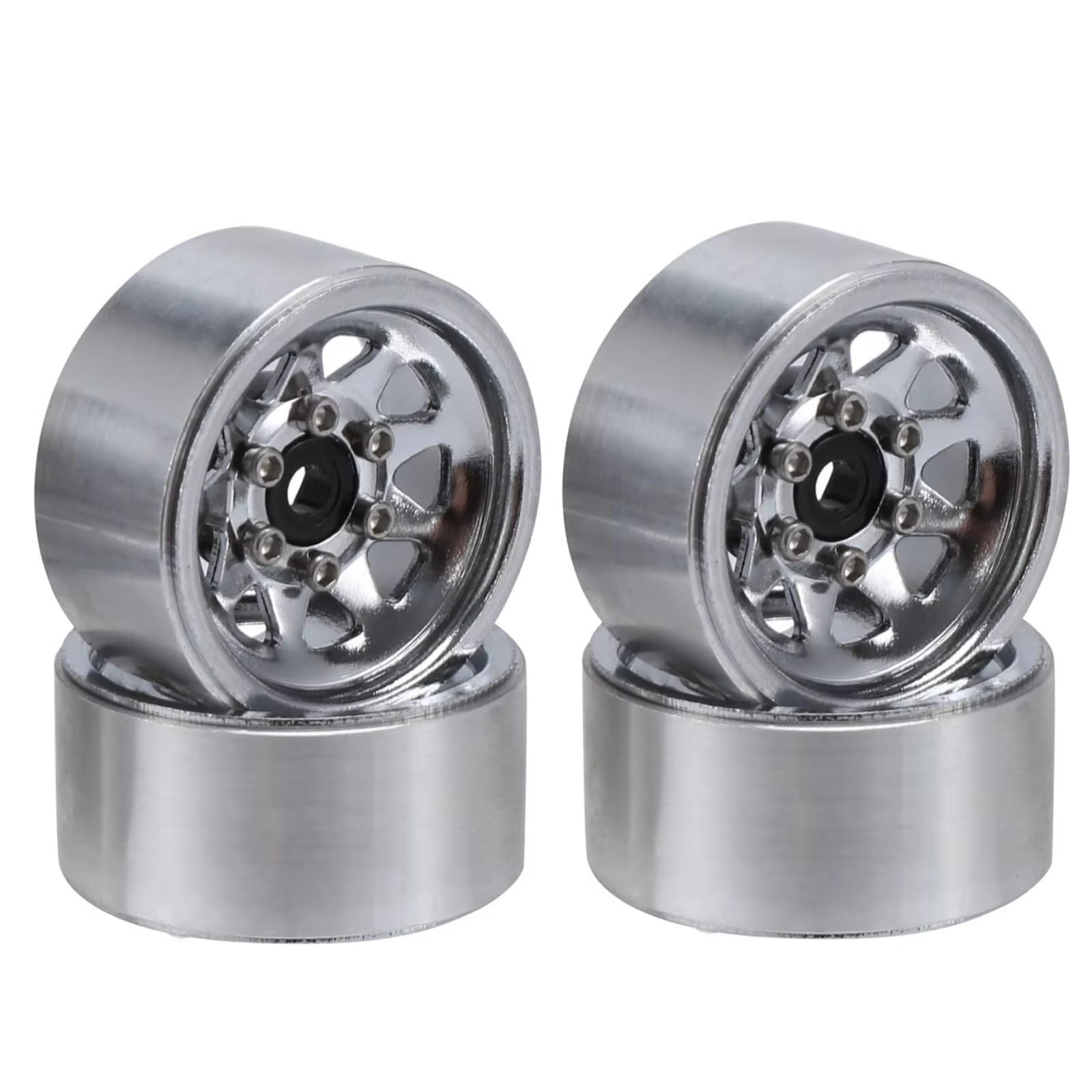 RC Beadlock Piatto Ruota Per Axial Per SCX24 AX24 Per TRX4M 1/18 1/24 Cerchione Beadlock Da 1,0" Con Mozzo In Acciaio Stampato E Piatto Profondo Parti Di Ricambio Per Auto Cingolate RC(SIlver)