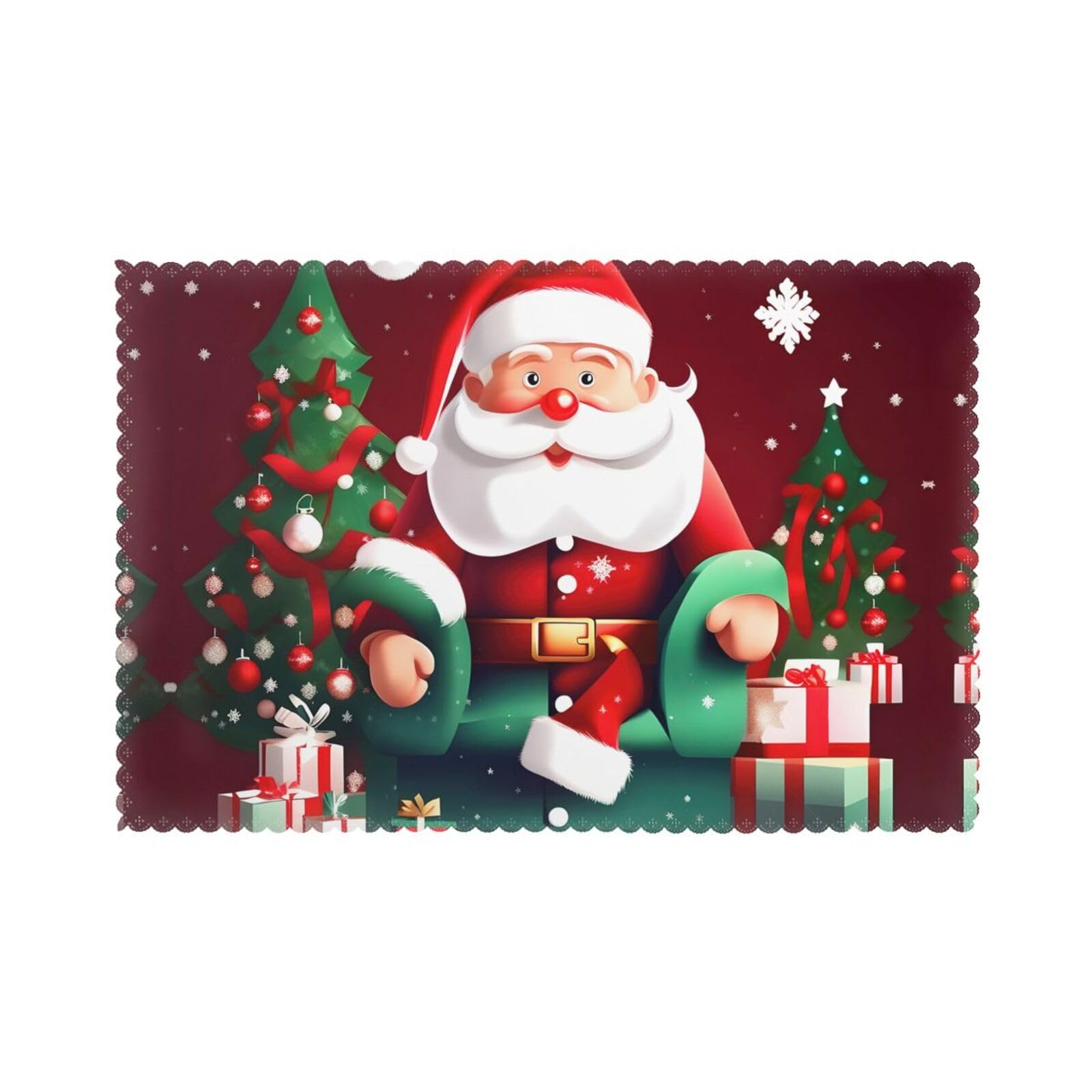 Merry Christmas Santa Claus Gift Christmas Placemats Set of 6,Washable Table Mats