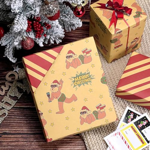 EWES Conjunto de papel de embrulho de Natal Kraft com 6 rolos de 43 x 101 cm de espessura, desenho a