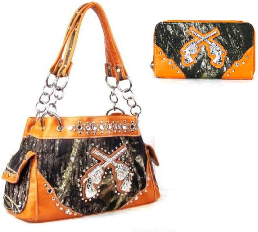 DH Camo Rhinestone Gun Crossed Pistols Western Purse Wallet (BROWN)