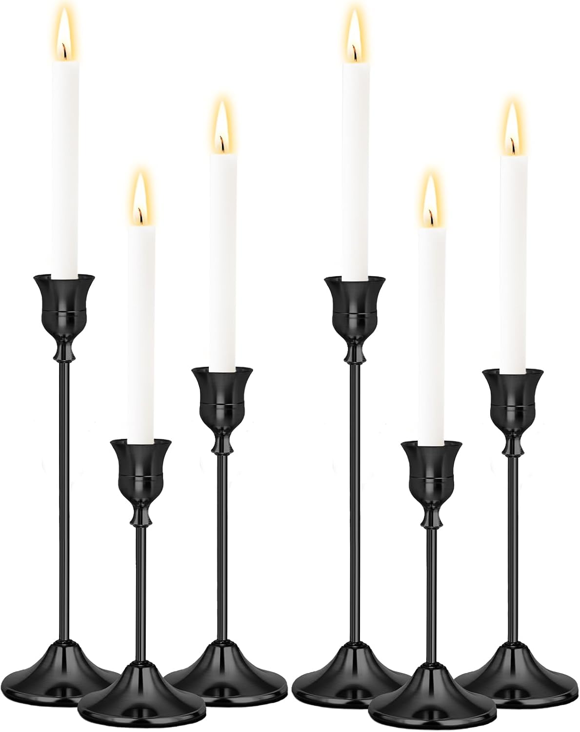 Gold Candlestick Holders Set of 6, Weighted, Metal Taper Candle Stick Holders, Vintage Christmas Brass Home Decor for Table, Mantel, Room Decorations Housewarming Gift Gold-6