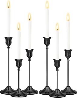 Black Candlestick Holders Set of 6, Weighted, Metal Taper Candle Stick Holders, Vintage Christmas Brass Home Decor for Table, Mantel, Room Decorations Housewarming Gift Black-6