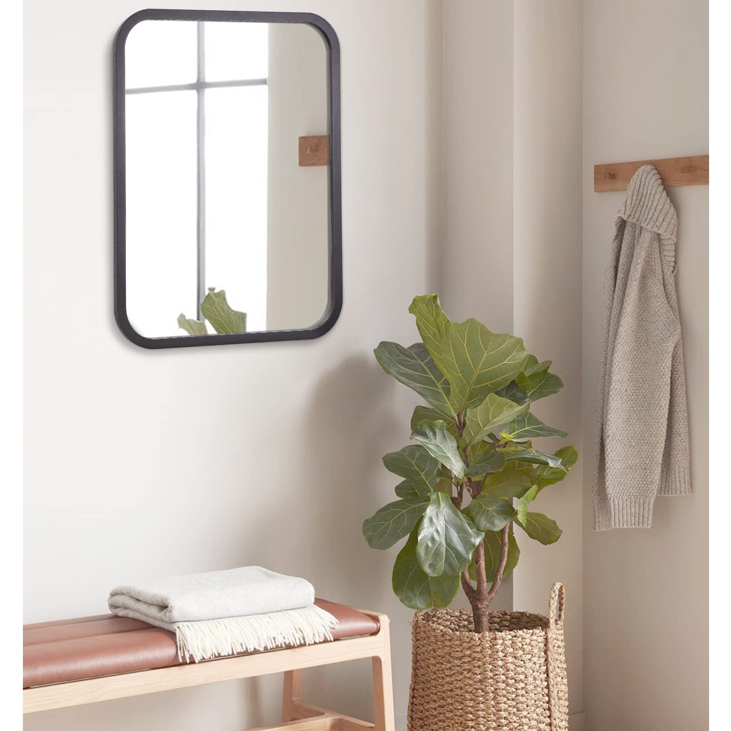 AAZZKANG Specchio da parete decorativo, 65 x 45 cm, grande, rettangolare, rustico, con cornice in legno, decorazione artistica per camera da letto, soggiorno, bagno, fattoria