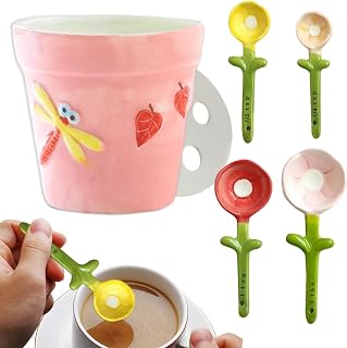 Set med måttskedar Dekorativt set med blommiga keramiska nyhetsprylar för | Söta dekorativa måttskedar i keramik för bakning, matlagning, kaffe, matfat, köket, , huset, inomhus och bord