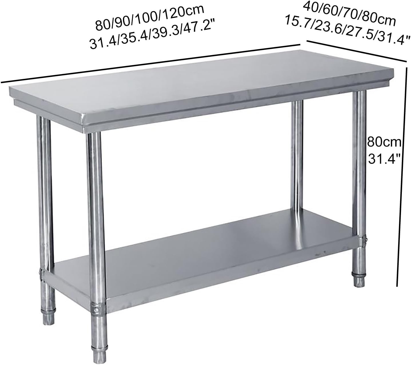 Stainless Steel Work Table, for Commercial Kitchen Restaurant, Heavy Duty Commercial Kitchen Work Table, for Kitchen Garage Restaurant Backyard(80 * 40cm/31.4 * 15.7")