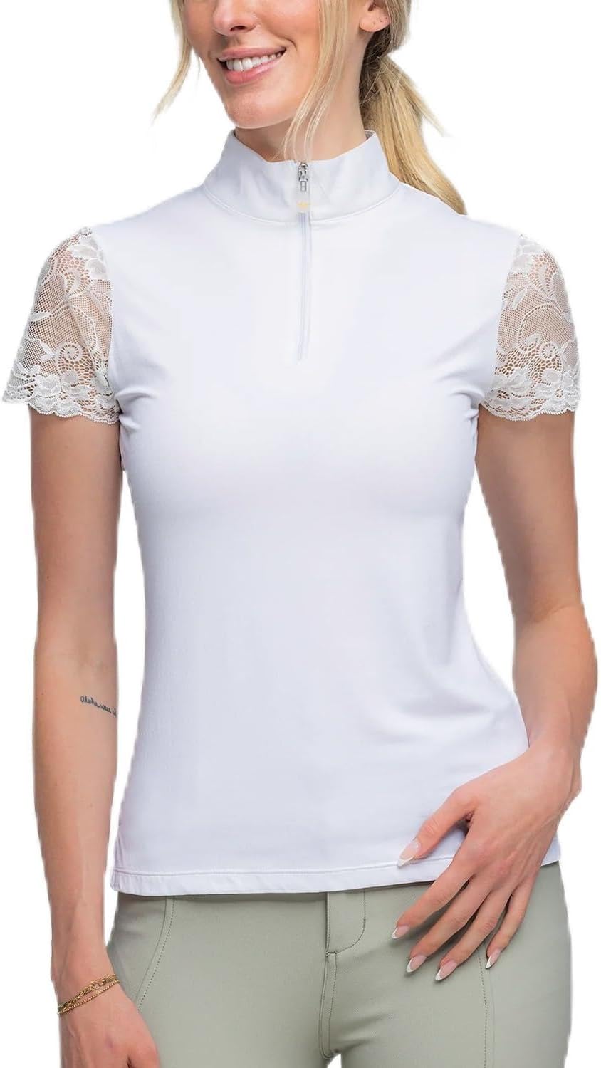 Kastel Denmark Lace Short Sleeve Base Layer Womens Activewear | Sun Protection UPF 30+ | 1/4 Zip Golf, Equestrian, Outdoor