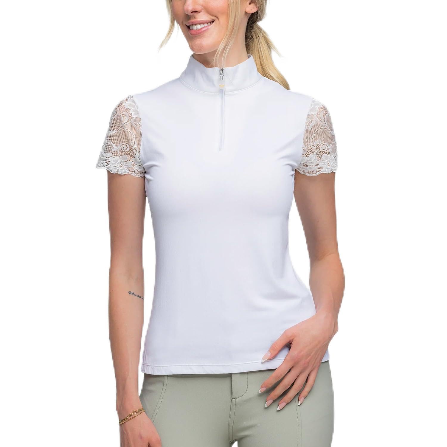 Kastel Denmark Lace Short Sleeve Base Layer Womens Activewear Sun Protection UPF 30 1 4 Zip Golf Equestrian