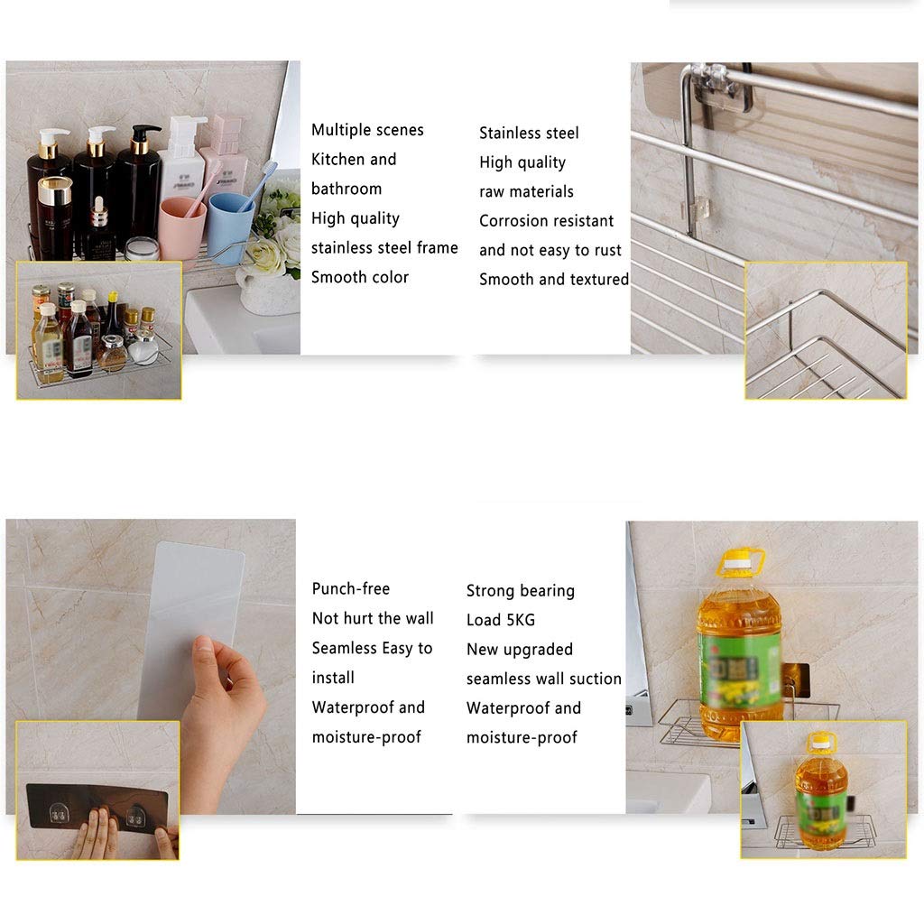 Scaffale da Bagno Squisito Scaffale da Bagno Scaffale a Ventosa Senza punzonatura, Scaffale da Cucina per Bagno con Doccia, Scaffale di Scarico a Parete in Acciaio Inossidabile