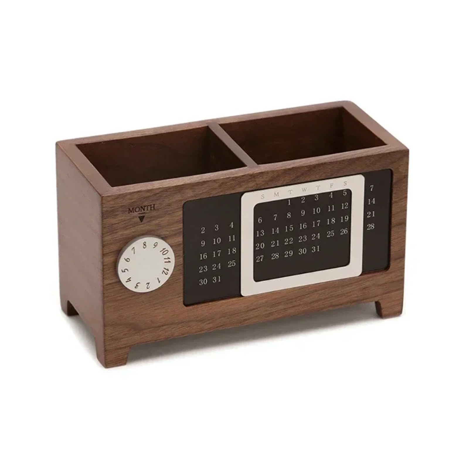 SDIUAKBV Pen Holder Stationery Control Wooden Multifunctional Box Organizer Holder Remote Storage Pen Pencil Desktop Calendar Creative For desks(Walnut)