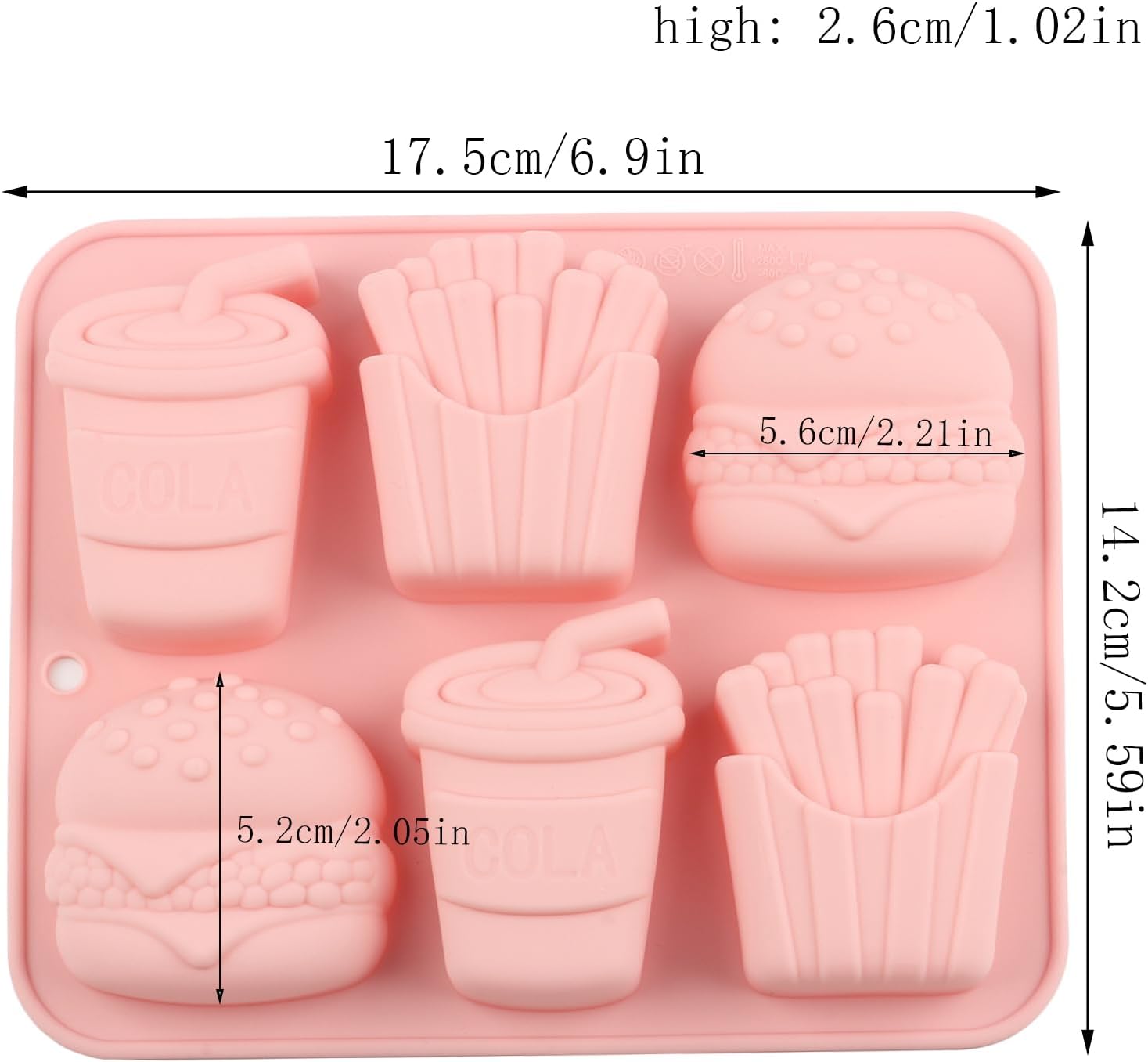 6 Cavity Fast Food Silicone Candy Molds Burger Fries Chocolate Mold For Candy Chocolate Cupcake Topper Decorating