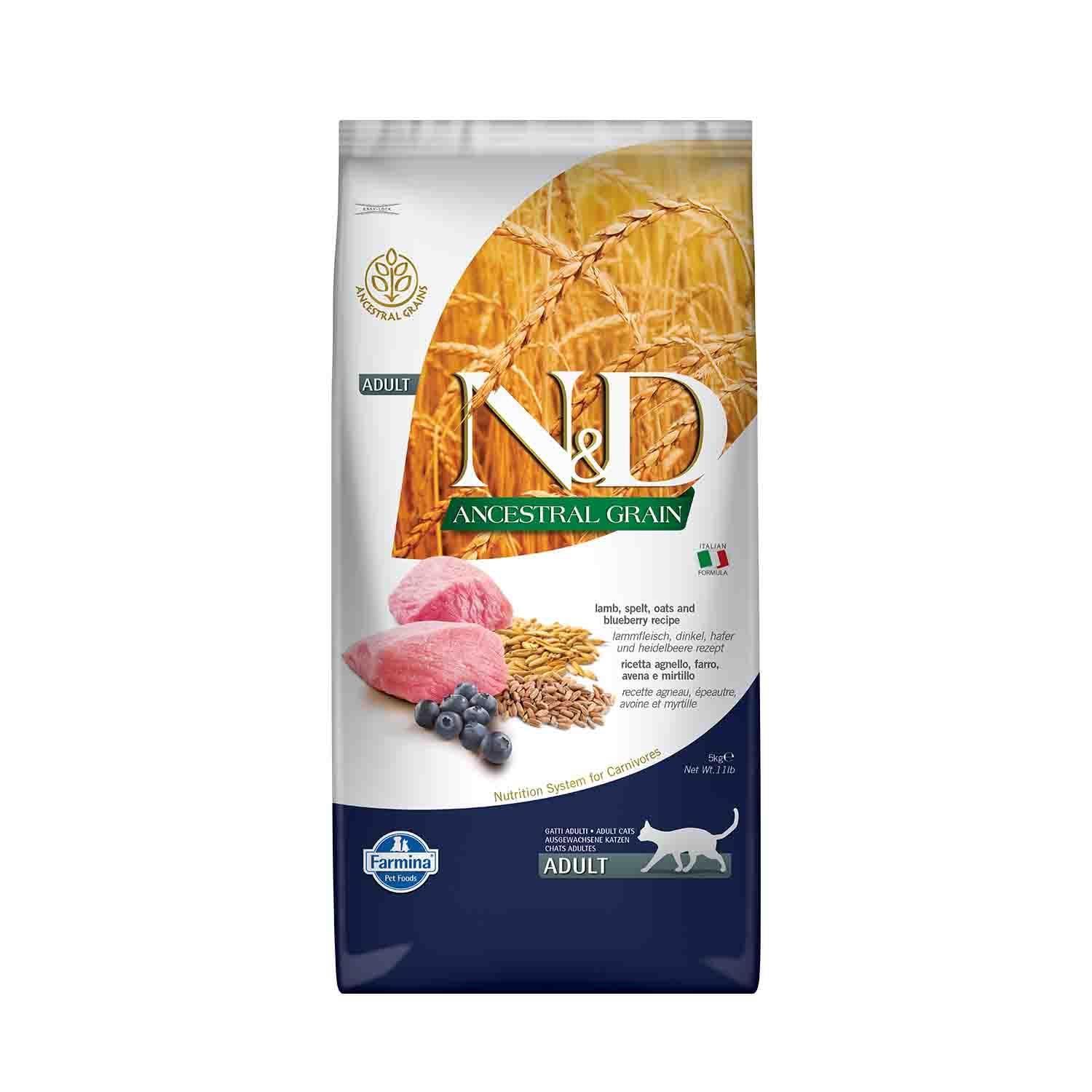 N&D ANCESTRAL GRAIN CAT LAMB, SPELT, OATS AND BLUEBERRY ADULT 5KG