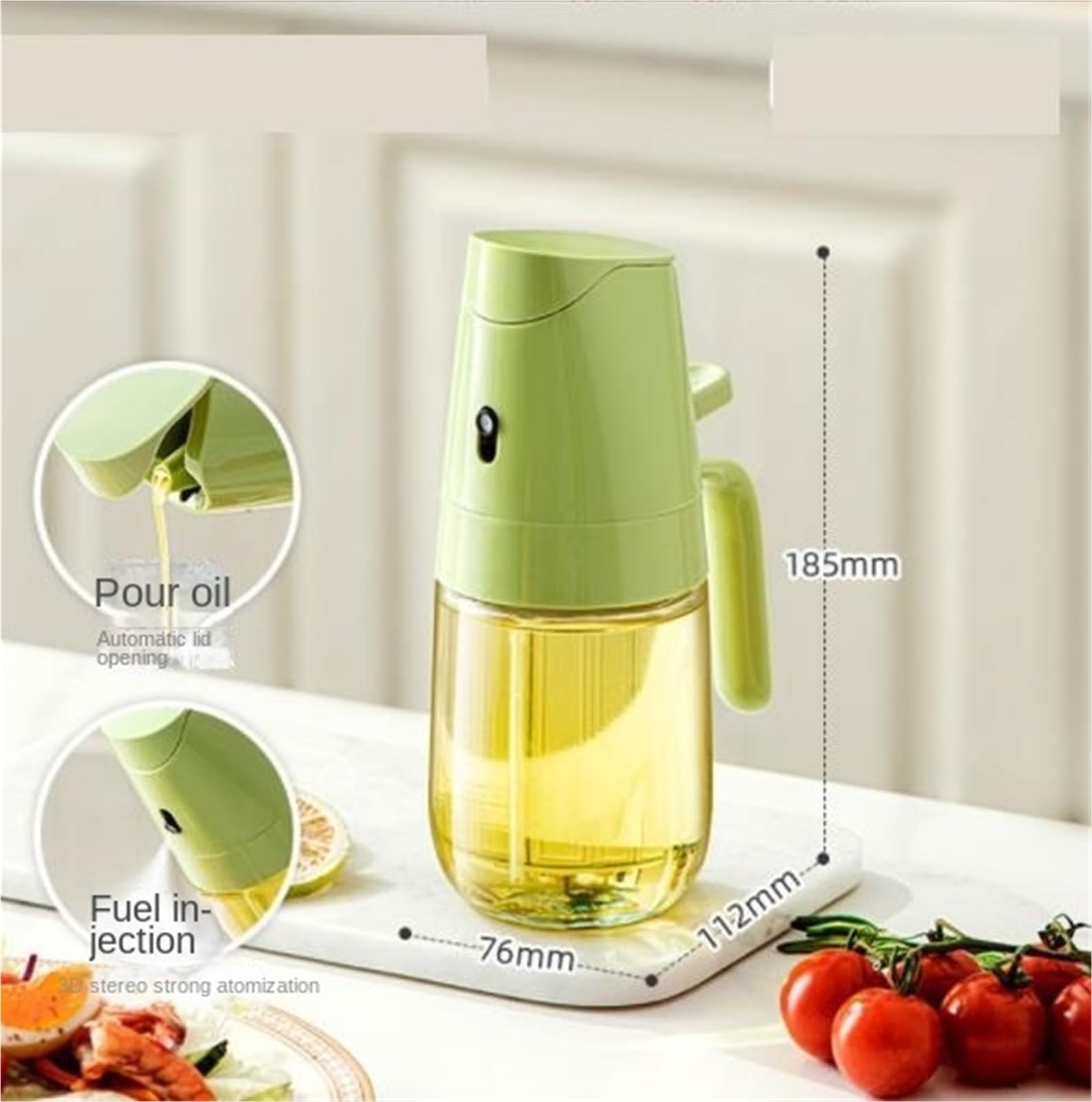 Spruzzatore Olio Distributore Olio Spruzzatore E Versatore di Olio D'oliva A Doppio Scopo for Cucinare Insalata Friggere Aceto per Cucina(Grün,300ml)