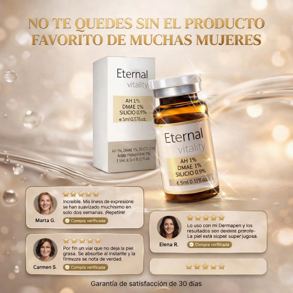 Ácido hialurónico 1% + DMAE 1% + Silicio orgánico 0.5%,viales 5ml. Suero facial reafirmante anti edad. Hidratación intensiva y efecto lifting natural. (3 Viales)