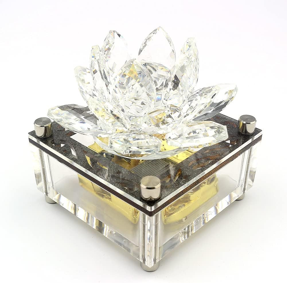 SOFTALK Acrylic Music Box Clockwork Creative Musical Boxs Beautiful Melody for Christmas, Birthday Valentine's Day Gifts (Transparent Crystal Flower, Tune:Moonlight Densetsu)
