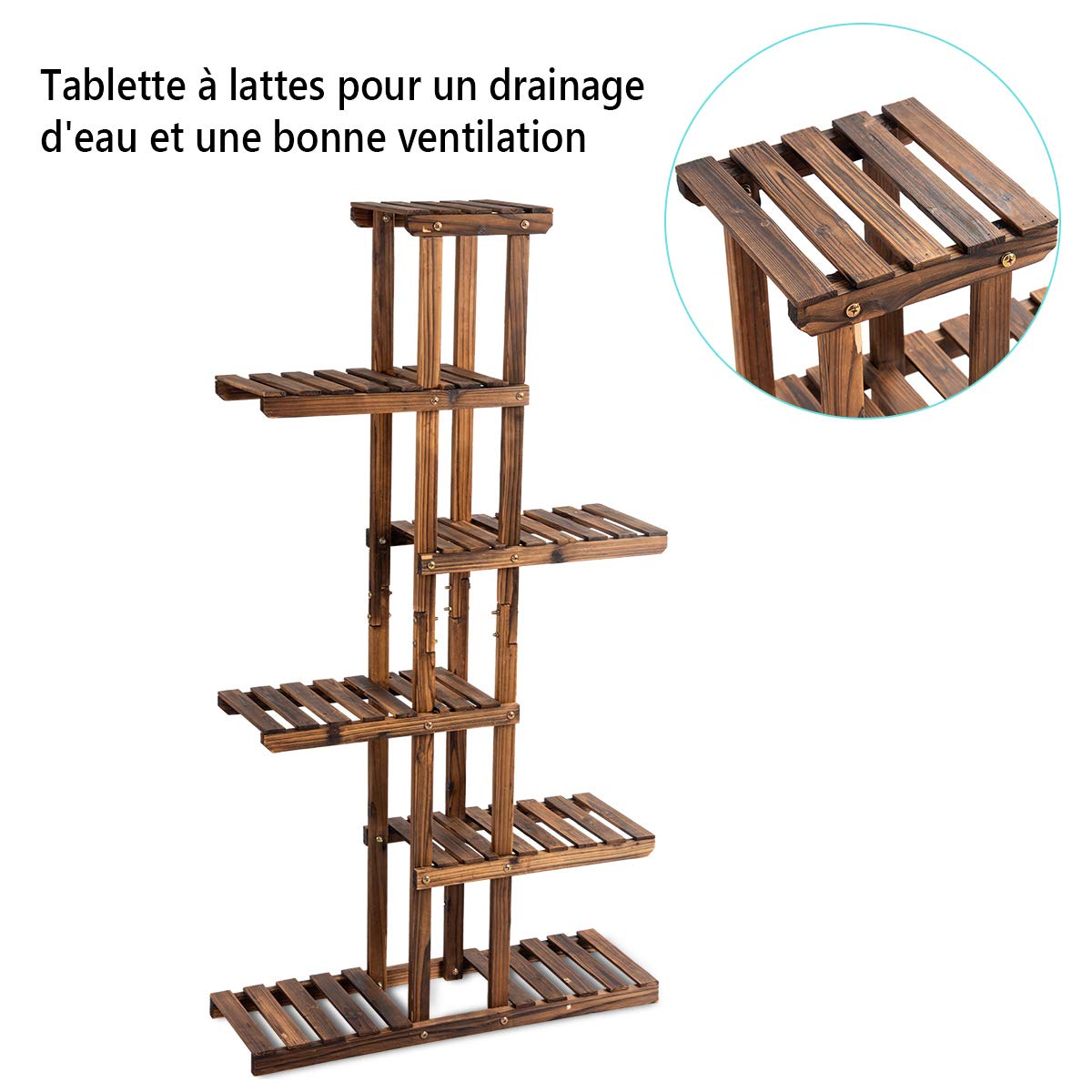 GOPLUS 5 niveaus plantenstandaard, bloemenstandaard van hout, bloemenrek met meerdere verdiepingen, plantenrek, plantentrap, bloemtrap voor binnen, tuin en balkon (5 niveaus/bruin
