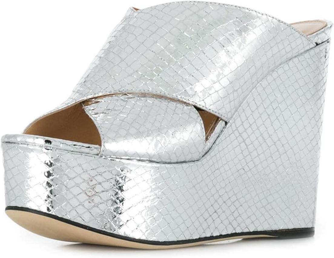 YDNWomen Peep Toe High Heel Wedge Sandals Slip on Mules Platform Double Wide Strap Slide Slippers Backless Ladies Girls Walking Club Party Summer Beach Dress Shoes