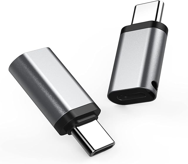 EMATECABLE 2Pack Male USB-C Adapter to Female i-OS Aluminum Connector Support Charging and Data Transfermission. Compatible for Samsung Galaxy S20 Note 10, Pixel 4, HUAWEI Mate 30 Pro etc. (Gray)