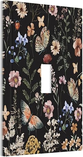 Miniatura 30 de Cubierta de interruptor de luz de palanca doble de 2 cuadras, color rosa, hongos, flores, placa de pared, placa frontal eléctrica, retro, años 70,