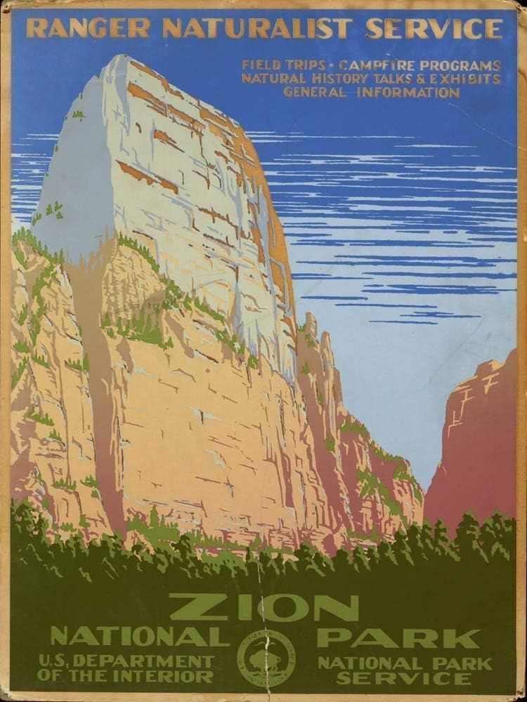 Ranger Naturalist Service US National Park Travel Print | Vintage Wall Decor | Set of Five (5) WPA Art Print Posters | Zion, Yellowstone, Fort Marion, Lassen and Grand Canyon | 18 x 24 inches