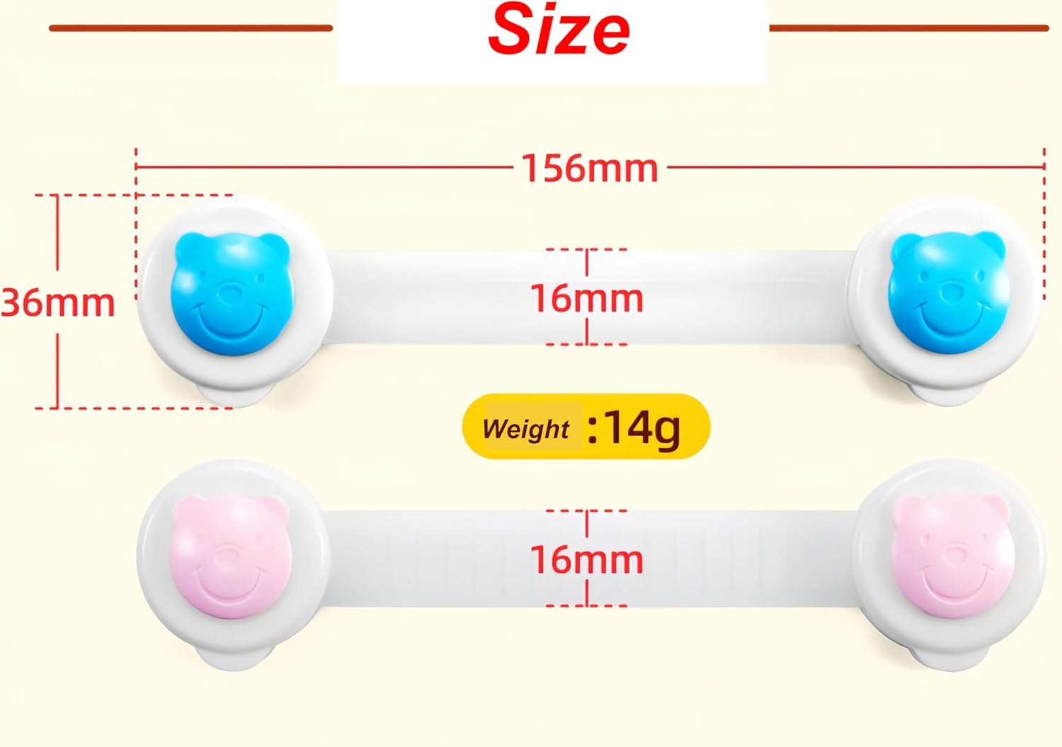 Fridge Lock for Kids,4 Pack Child Safety Straps Locks No Drilling Bear Model Cabinet Locks for Babies with Stronger Adhensive Tape (Pink)