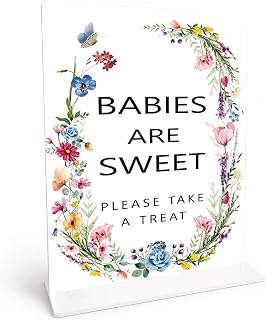 Acrylic Babies Are Sweet Please Take A Treat Sign, 6x8 Inch Floral Wildflowers Sign with Stand, Dessert Table Sign for Baby Shower, Baby In Bloom Decorations-YKLLP09